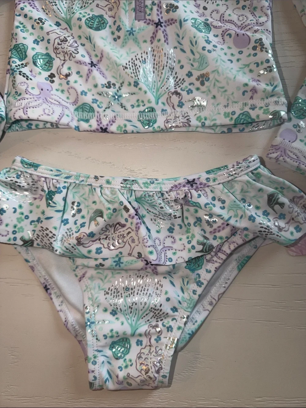Tommy Bahama Girls' Long-Sleeve Pastel Floral Rashguard Set - Mint & Lavender